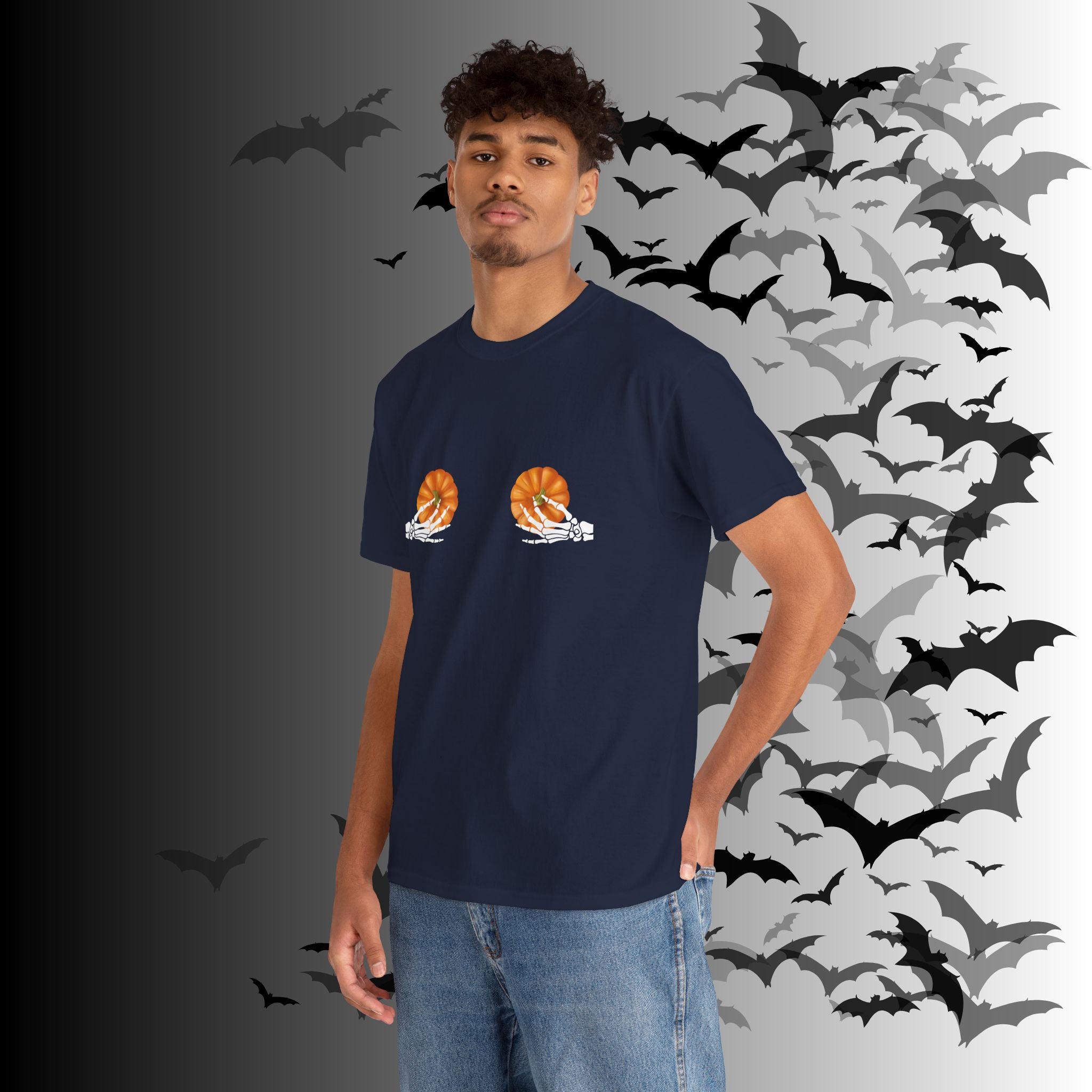 Skeleton Hands Pumpkin Halloween T-Shirt — Funny Spooky Season Tee