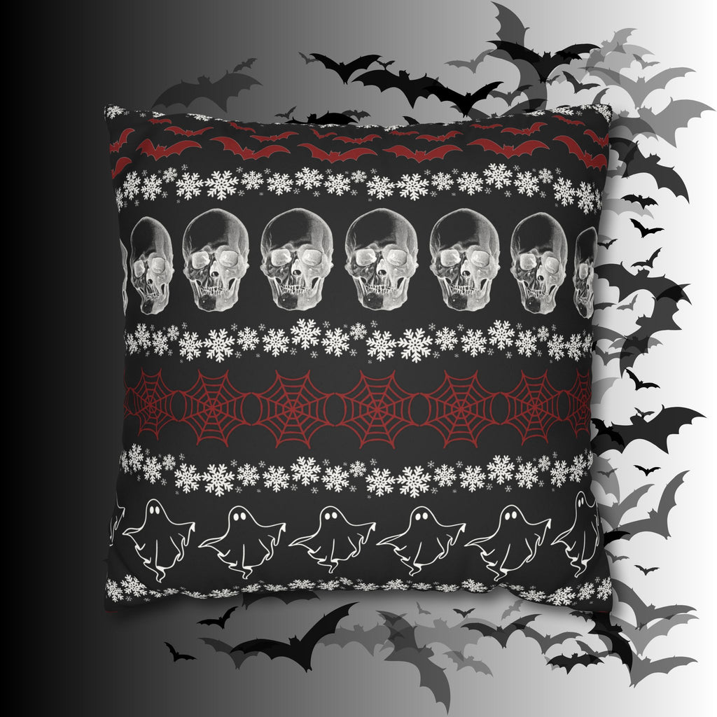Merry Creepmas Gothic Ugly Sweater Throw Pillow — Goth Holiday Dark Home Decor