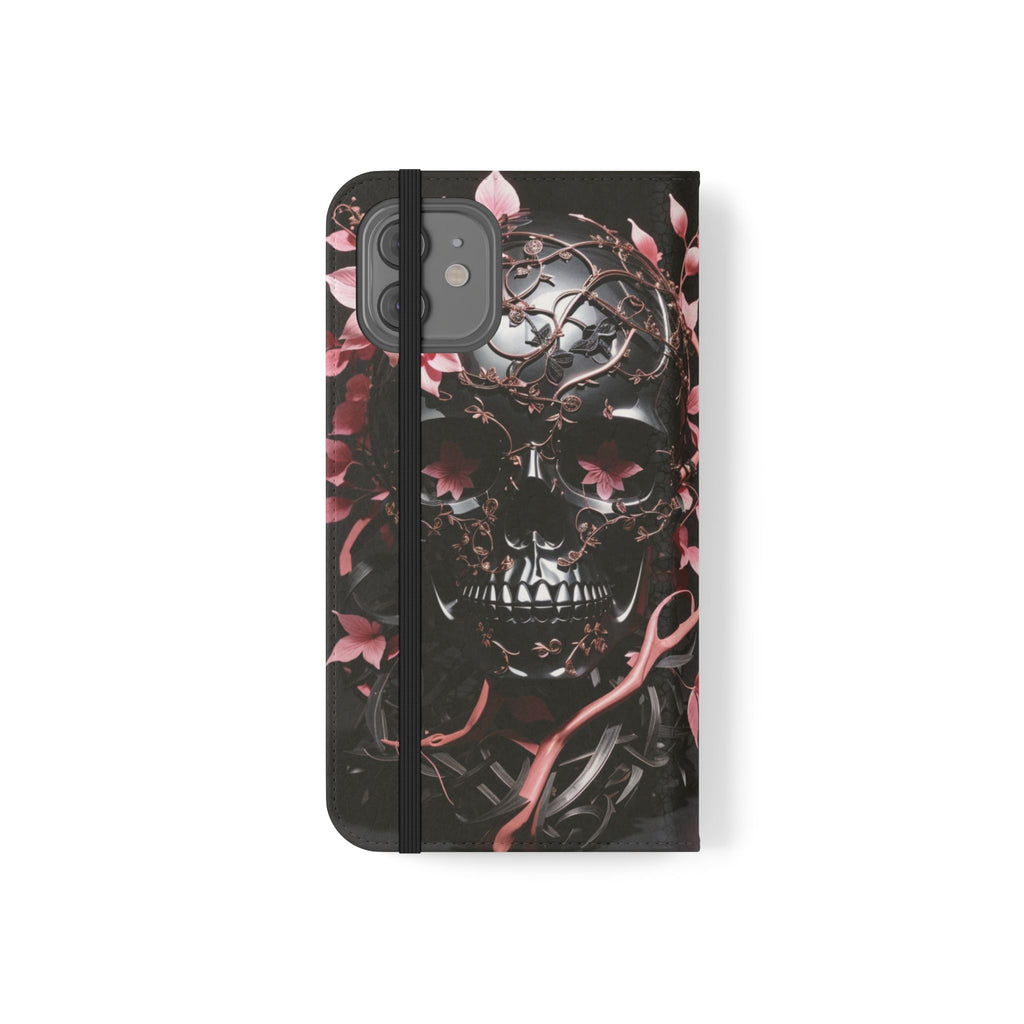 Pink Pastel Goth Skull Flip Wallet Phone Case - Skull Wallet Case for Samsung iPhone - Gothic Style Skull Wallet Phone Cases