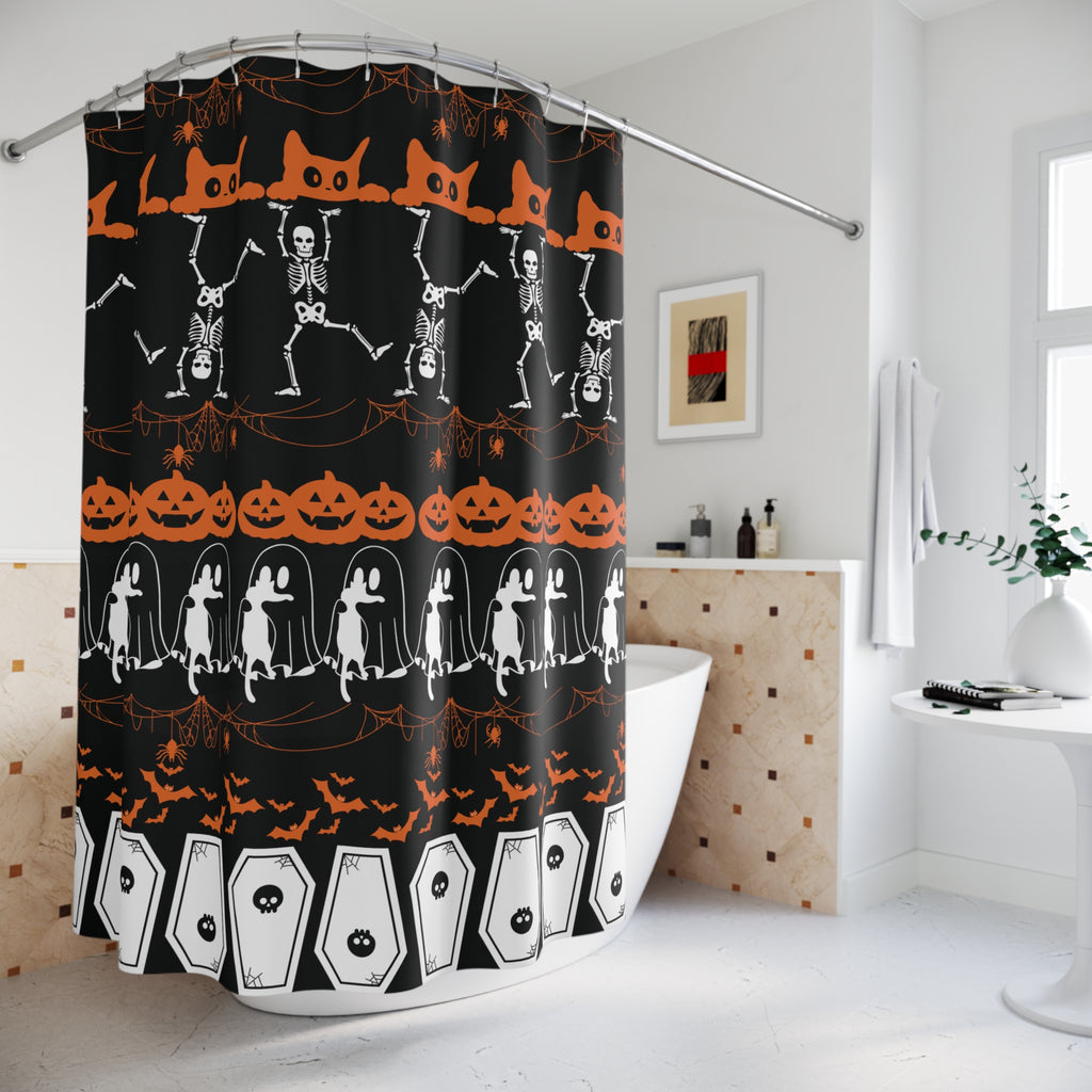 Halloween Pattern Shower Curtain — Spooky Season Bathroom Decor