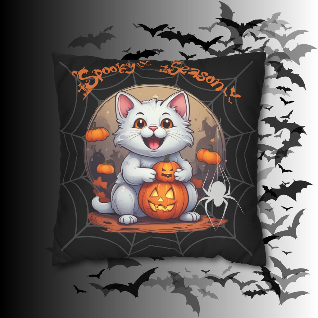 Spooky Season Cat Halloween Throw Pillow — Pumpkin Dark Home Decor