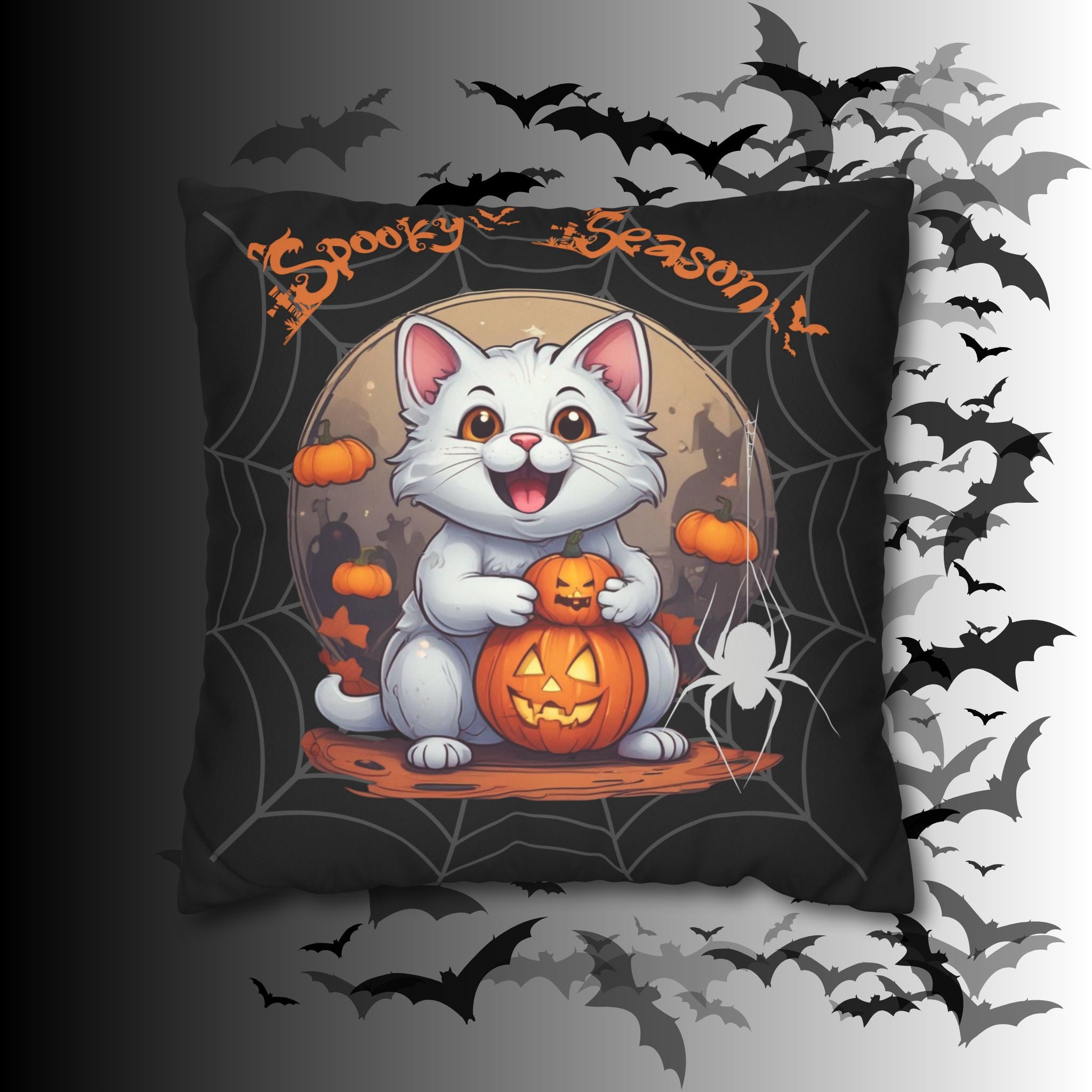 Spooky Season Cat Halloween Throw Pillow — Pumpkin Dark Home Decor