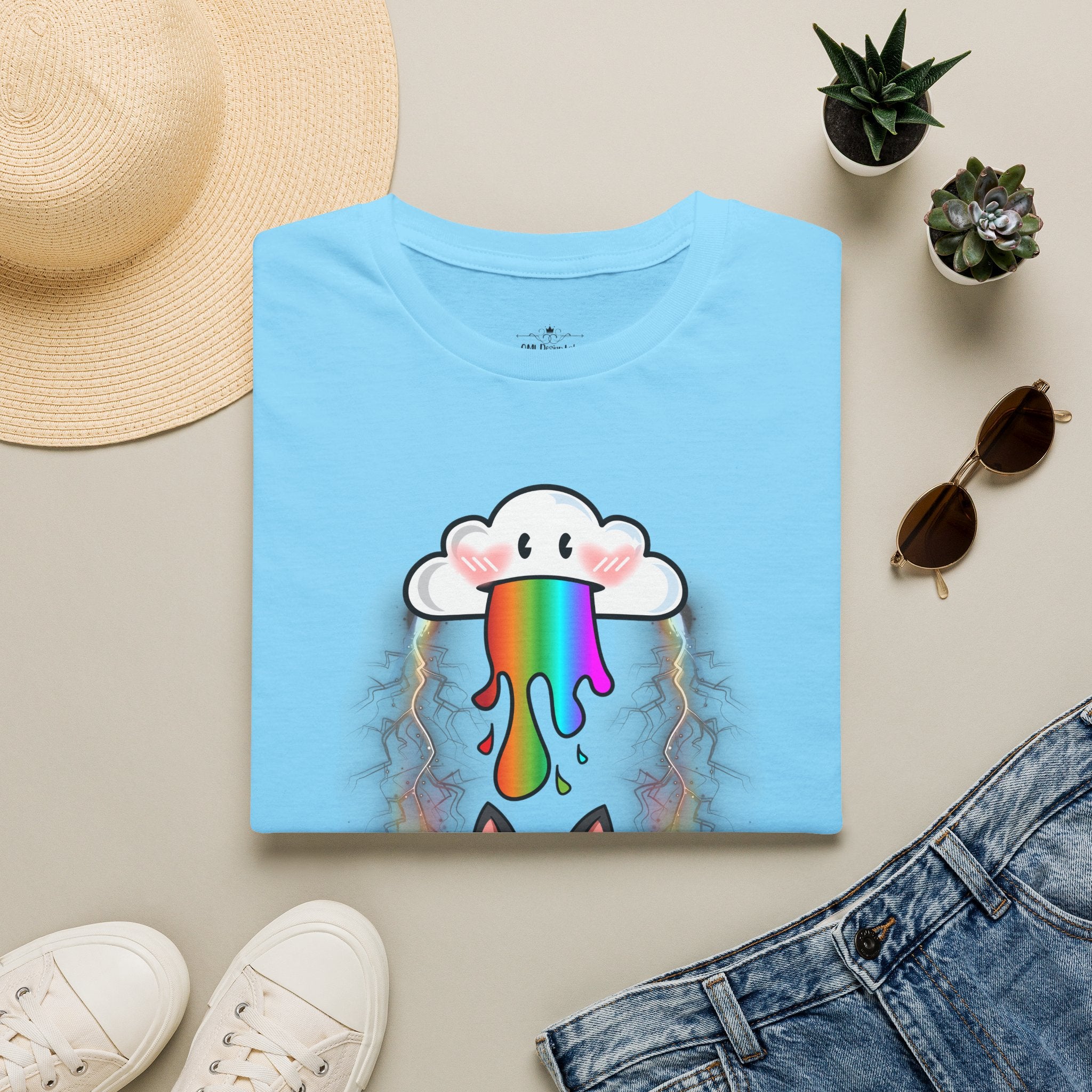Rainbow Vomit Cloud Bat T-Shirt — Kawaii Goth Pride Unisex Tee