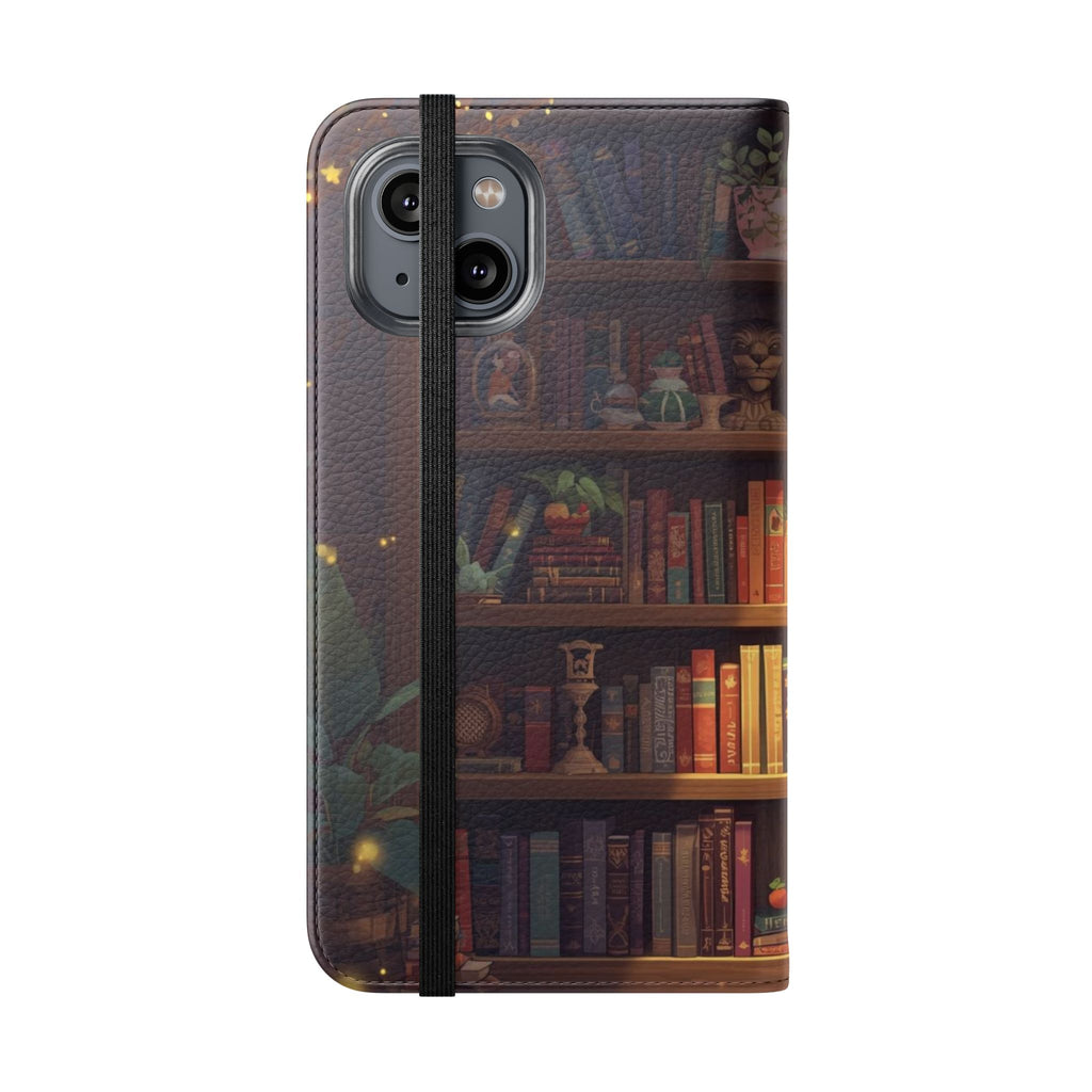 Whimsigoth Bookcase Wallet Flip Case - Romantasy Reader Phone Wallet - Book Pattern Flip Case - Bookish Phone Case