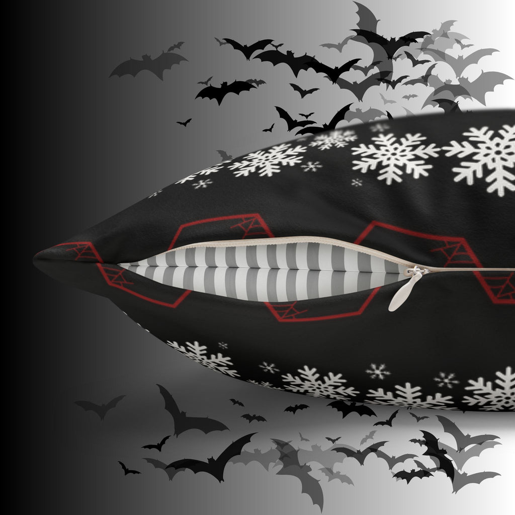 Merry Creepmas Gothic Ugly Sweater Throw Pillow — Goth Holiday Dark Home Decor