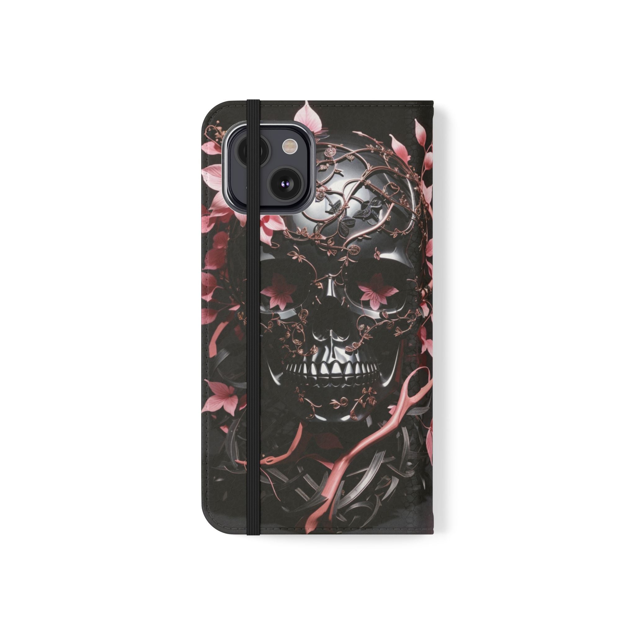 Pink Pastel Goth Skull Flip Wallet Phone Case - Skull Wallet Case for Samsung iPhone - Gothic Style Skull Wallet Phone Cases