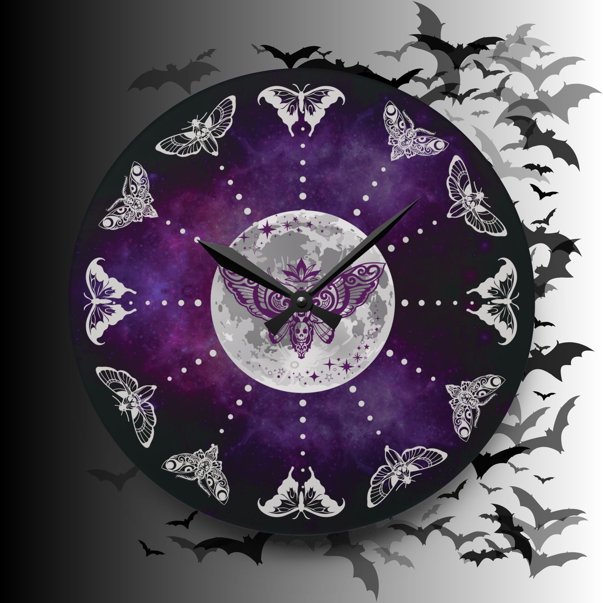Gothic Lunar Moth Wall Clock — Whimsigoth Full Moon Acrylic Art Print Home Decor