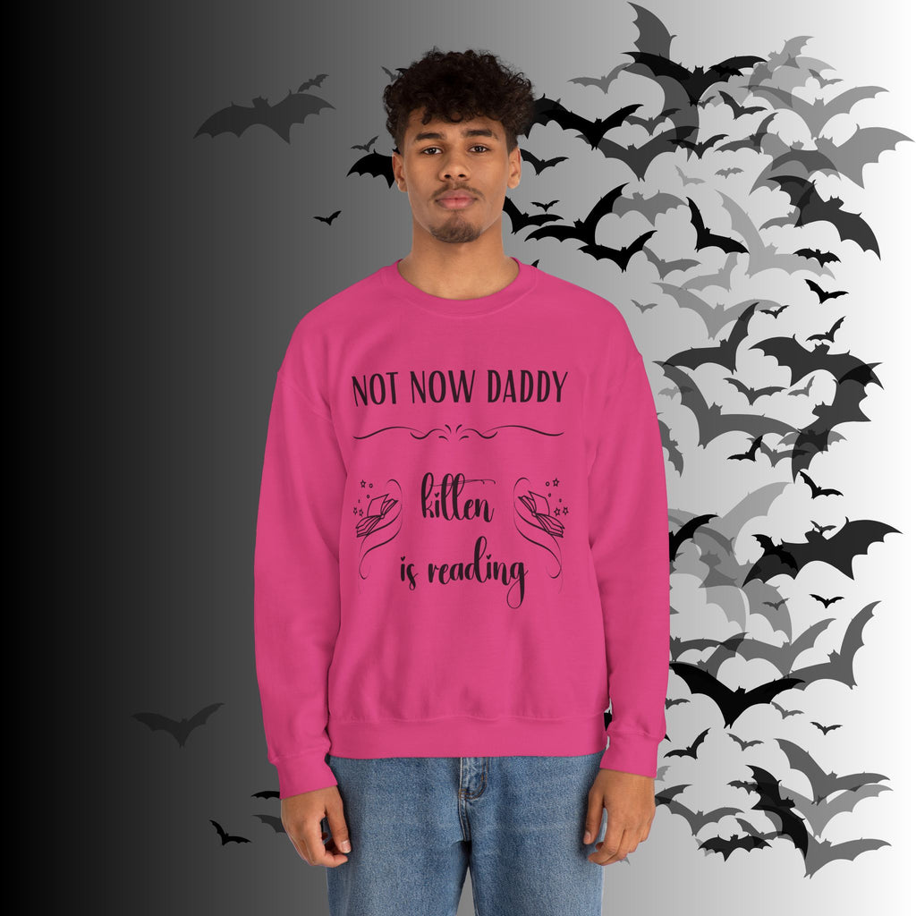 Not Now Daddy Kitten Is Reading Crewneck Sweatshirt — Funny Book Lover