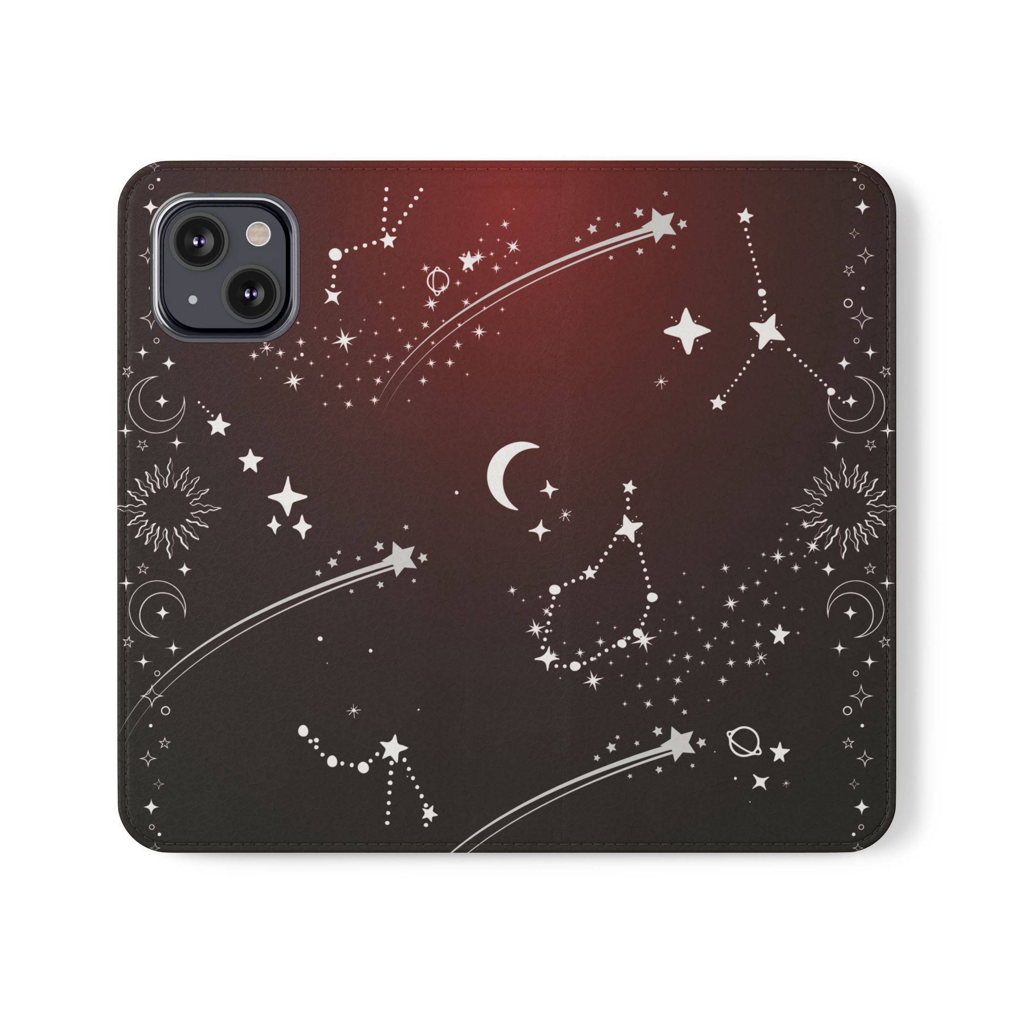 Gothic Celestial Black and Red Flip Wallet Case for iPhone and Samsung Galaxy Phones