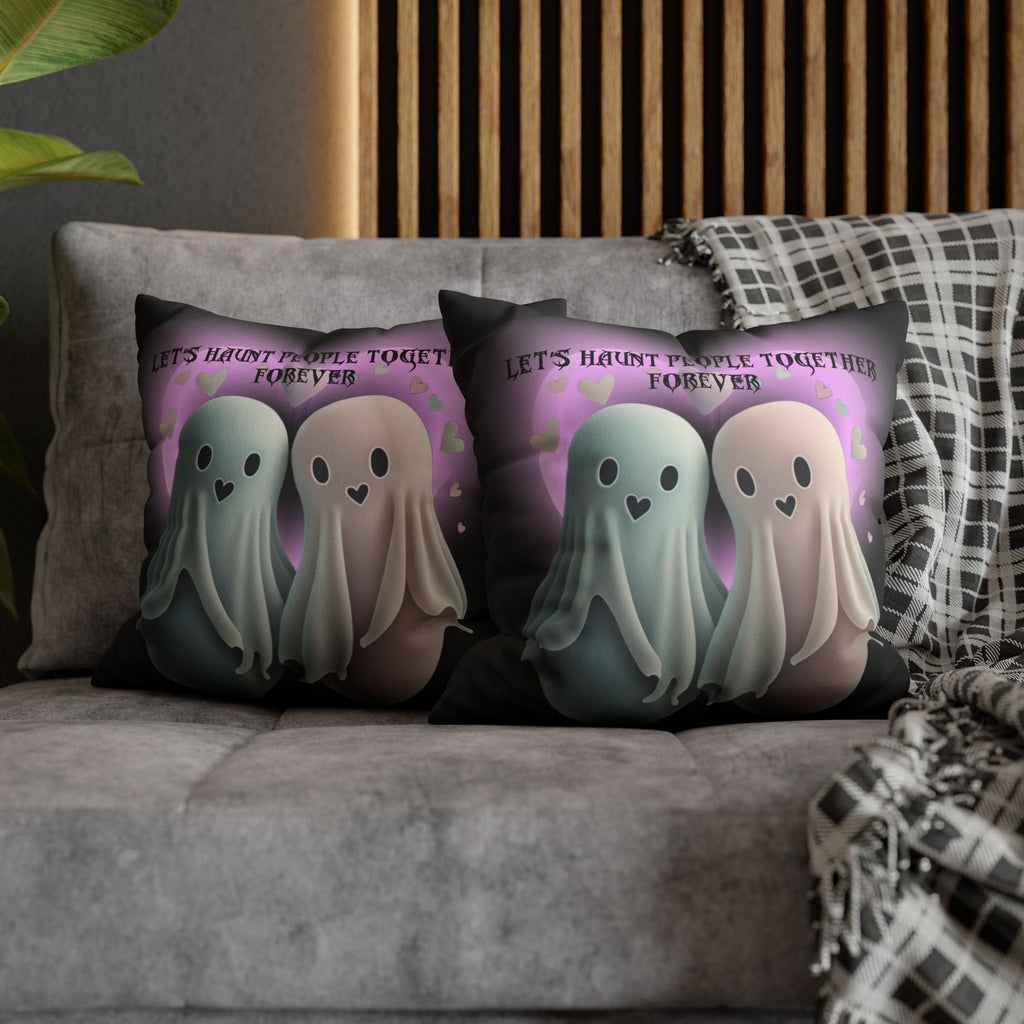 Let's Haunt People Together Forever Ghost Throw Pillow — Gothic Love Halloween Decor