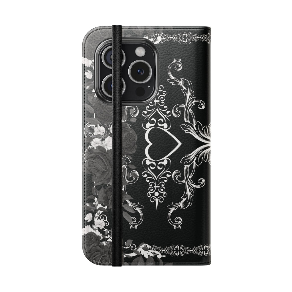 Romantic Goth Wallet Flip Case - Goth Botanical Phone Case