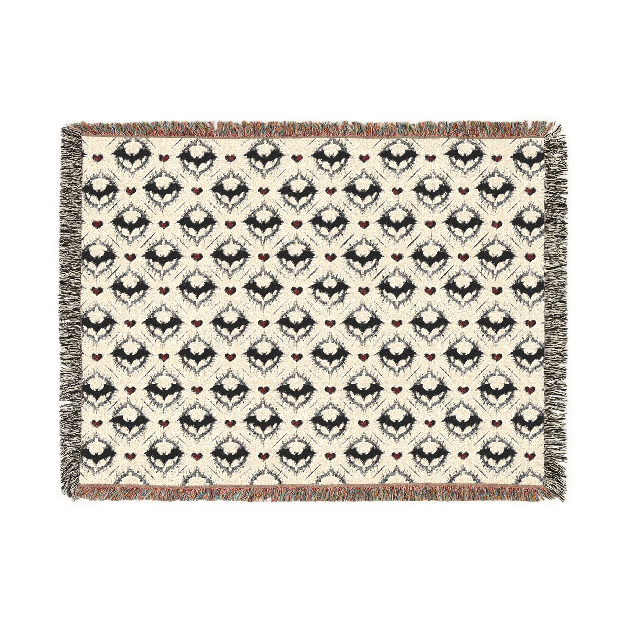 Gothic Bat Pattern Woven Cotton Throw Blanket — Fringe Bat Home Decor