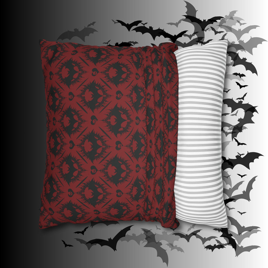 Gothic Bat Diamond Pattern Throw Pillow — Dark Red Damask Home Decor