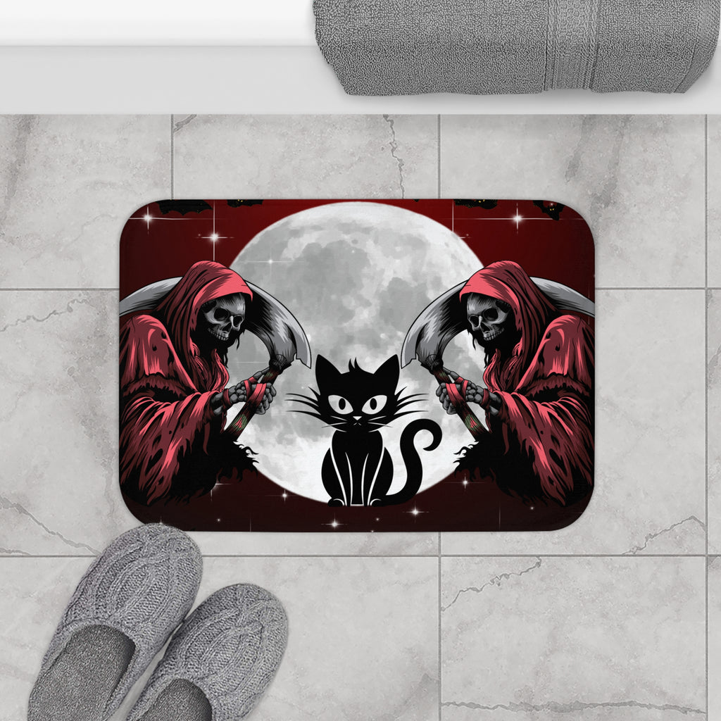 Gothic Grim Reaper Cat Bath Mat — Full Moon Bathroom Decor