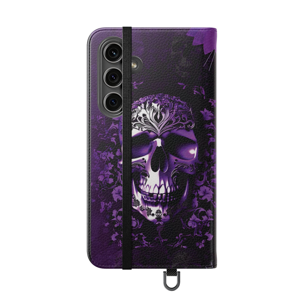 Purple Pastel Goth Skull Flip Wallet Phone Case - Skull Wallet Case for Samsung iPhone - Gothic Style Skull Wallet Phone Cases