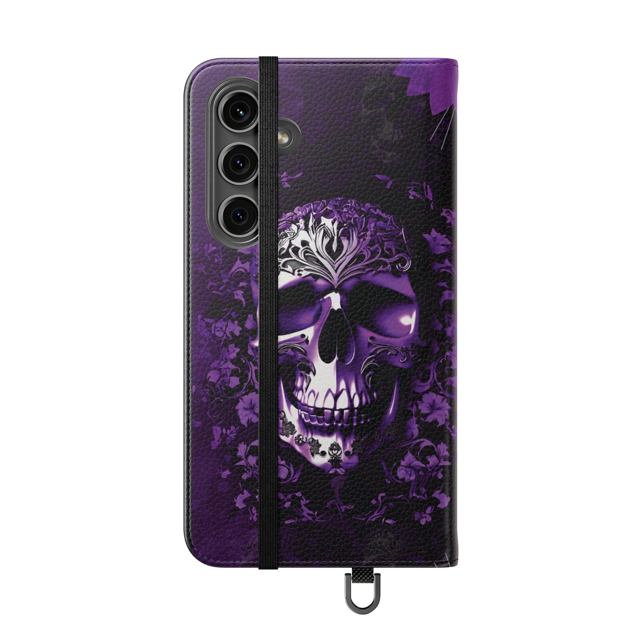 Purple Pastel Goth Skull Flip Wallet Phone Case - Skull Wallet Case for Samsung iPhone - Gothic Style Skull Wallet Phone Cases