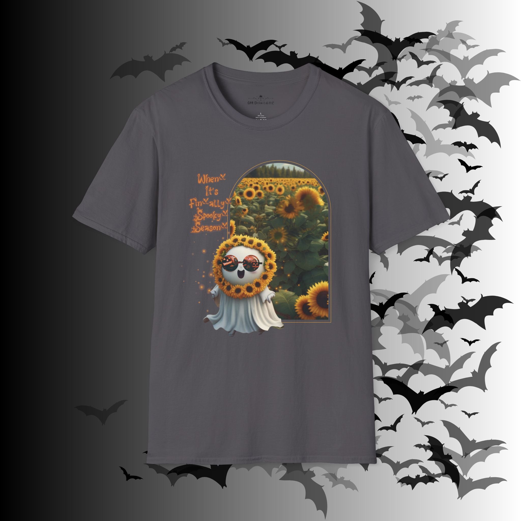 "When It's Finally Spooky Season" Ghost Sunflower T-Shirt — Halloween Tee