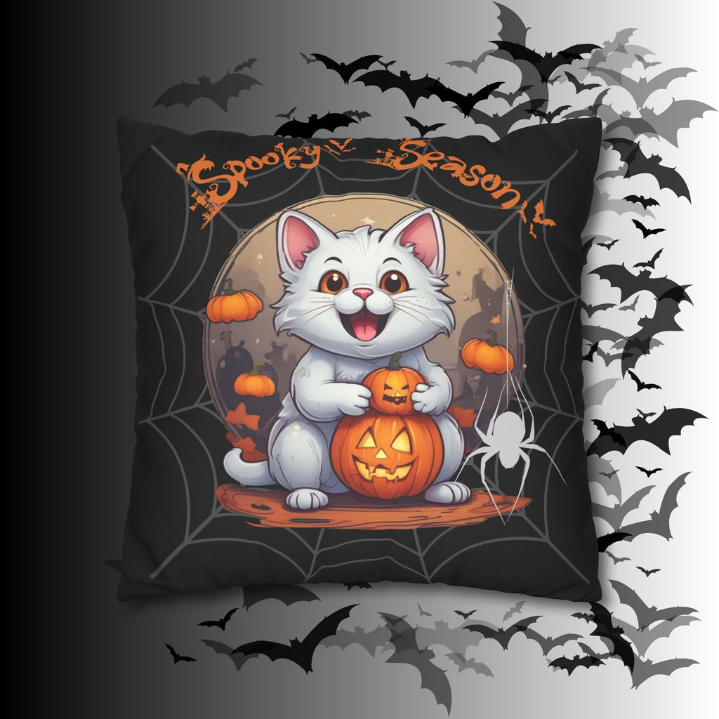 Spooky Season Cat Halloween Throw Pillow — Pumpkin Dark Home Decor