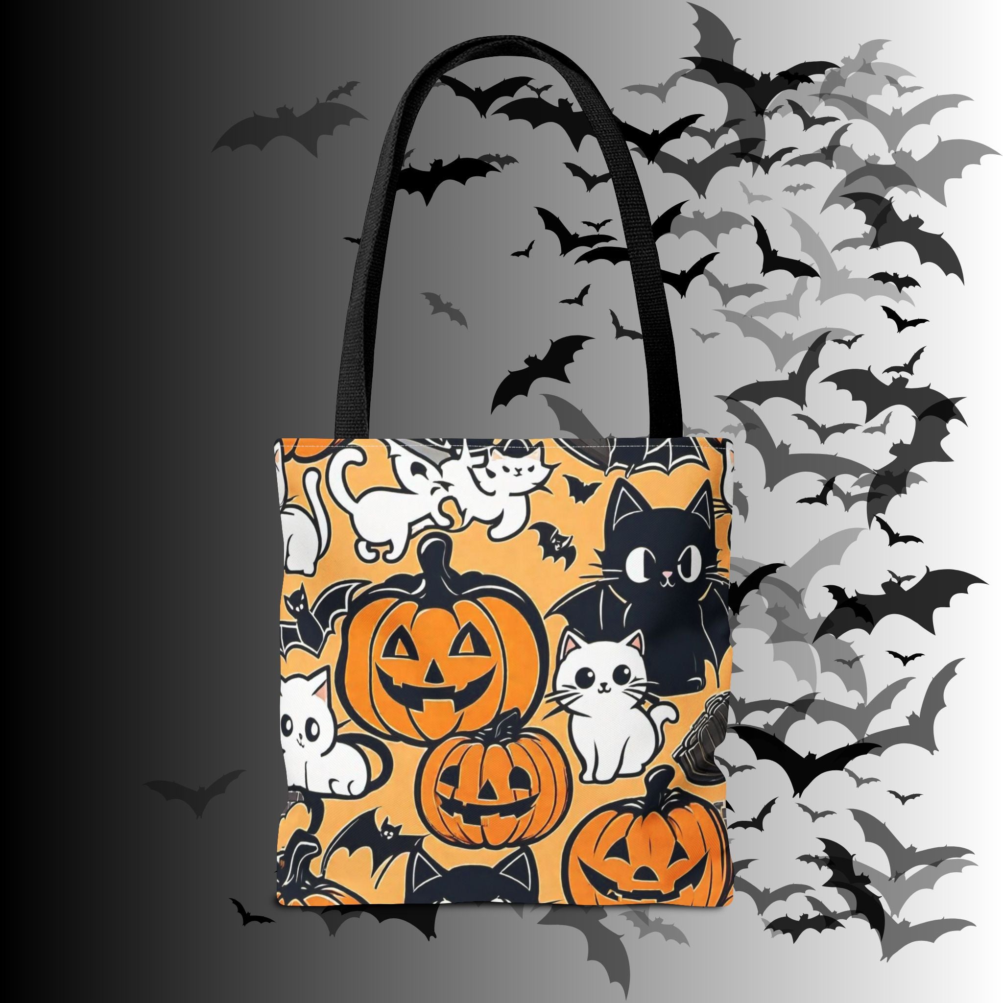 Kawaii Halloween Cat & Pumpkin Tote Bag — Spooky Cute Pattern