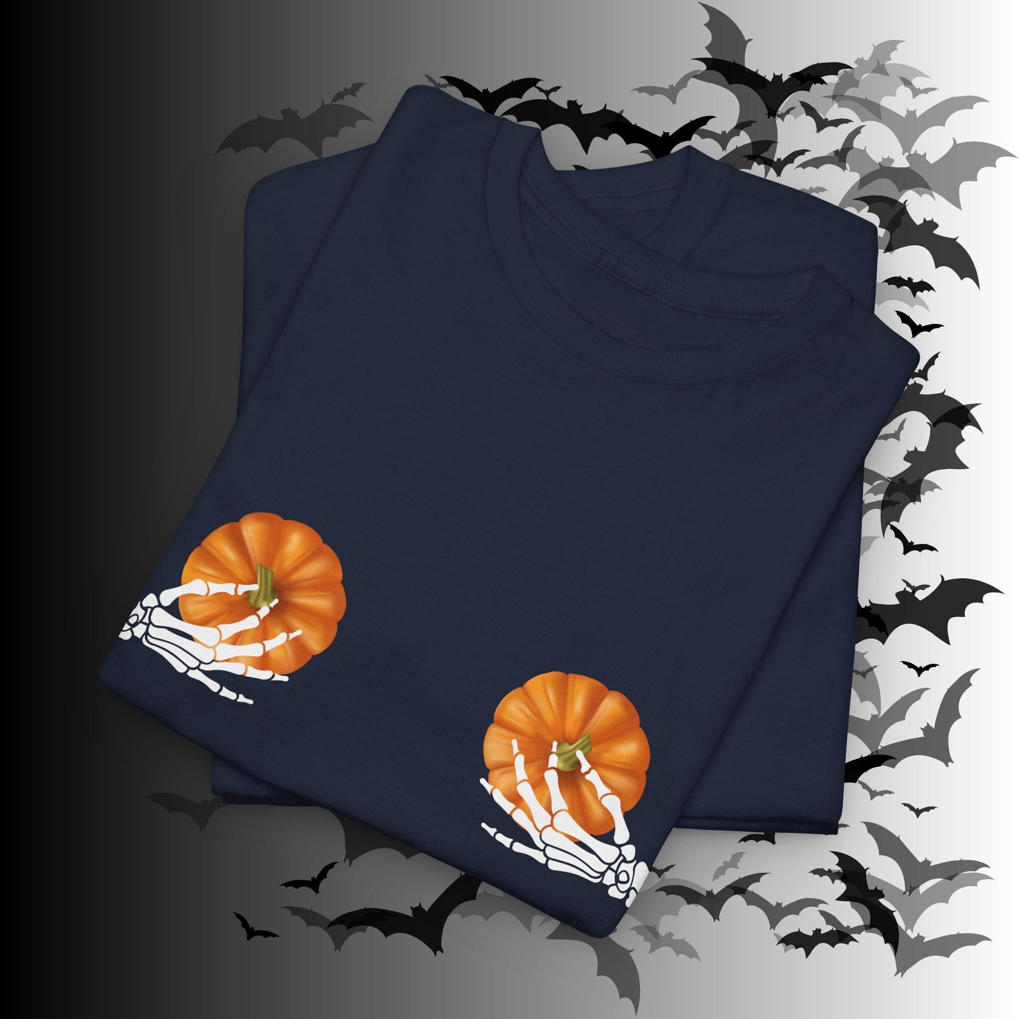 Skeleton Hands Pumpkin Halloween T-Shirt — Funny Spooky Season Tee