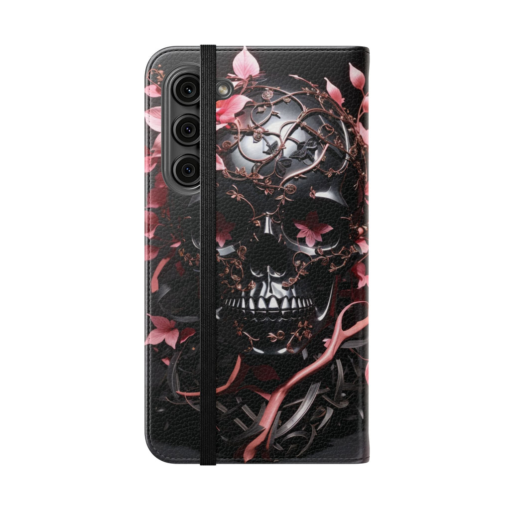 Pink Pastel Goth Skull Flip Wallet Phone Case - Skull Wallet Case for Samsung iPhone - Gothic Style Skull Wallet Phone Cases