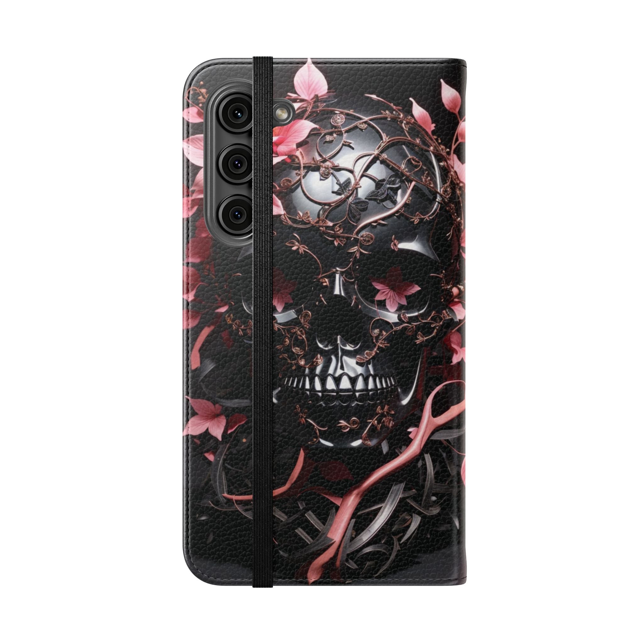 Pink Pastel Goth Skull Flip Wallet Phone Case - Skull Wallet Case for Samsung iPhone - Gothic Style Skull Wallet Phone Cases