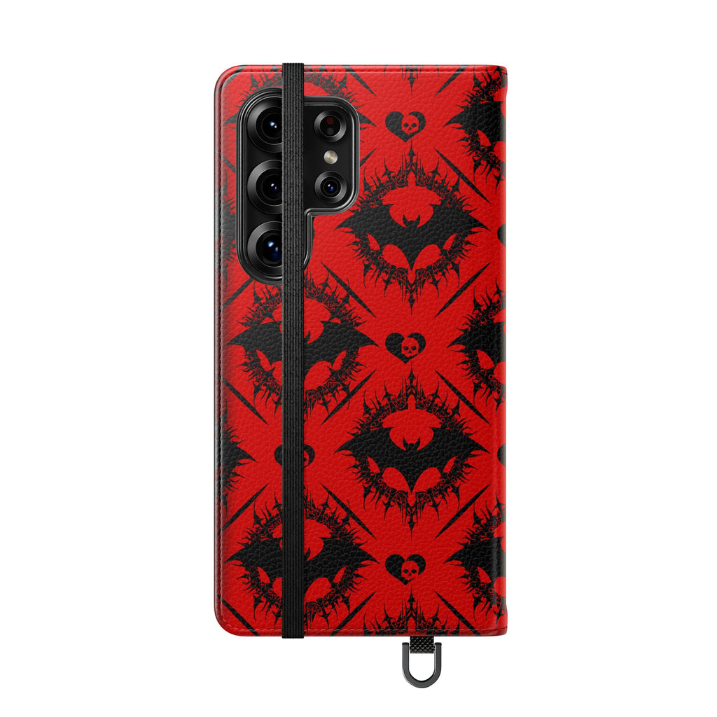 Gothic Bat Wallet Flip Case - Elegant Goth Phone Wallet - Bat Pattern Flip Case - Gothic Phone Case - Stylish Wallet Phone Case