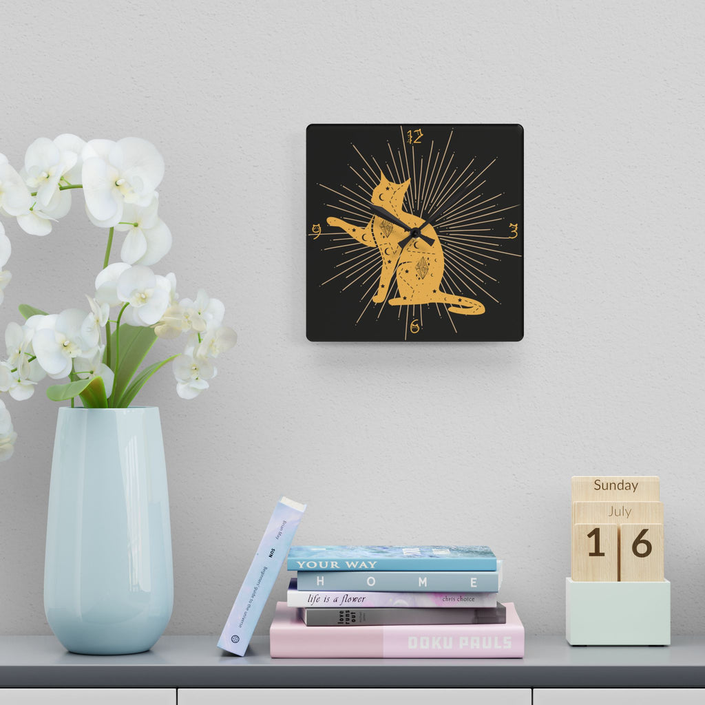 Celestial Cat Wall Clock — Gold Witchy Acrylic Art Print Home Decor