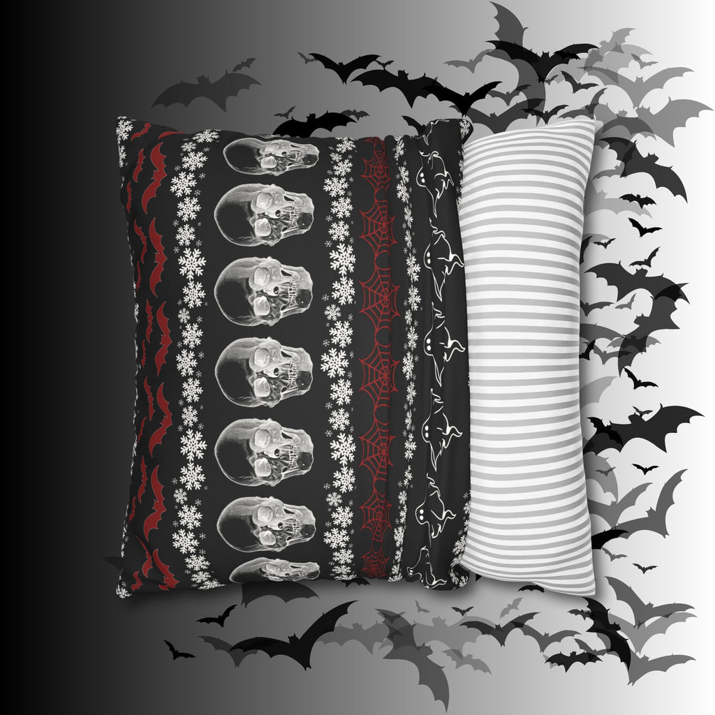 Merry Creepmas Gothic Ugly Sweater Throw Pillow — Goth Holiday Dark Home Decor