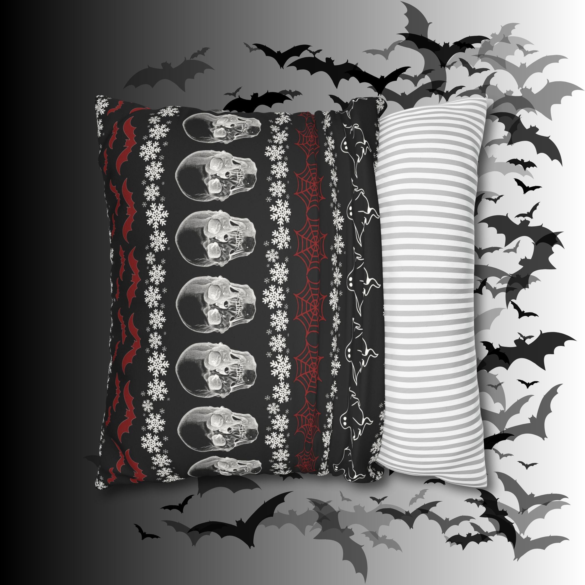Merry Creepmas Gothic Ugly Sweater Throw Pillow — Goth Holiday Dark Home Decor