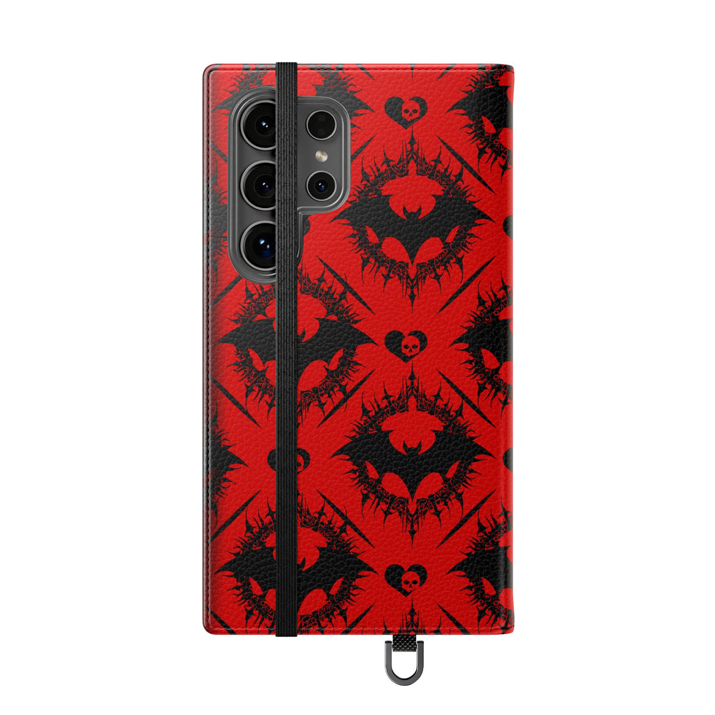 Gothic Bat Wallet Flip Case - Elegant Goth Phone Wallet - Bat Pattern Flip Case - Gothic Phone Case - Stylish Wallet Phone Case