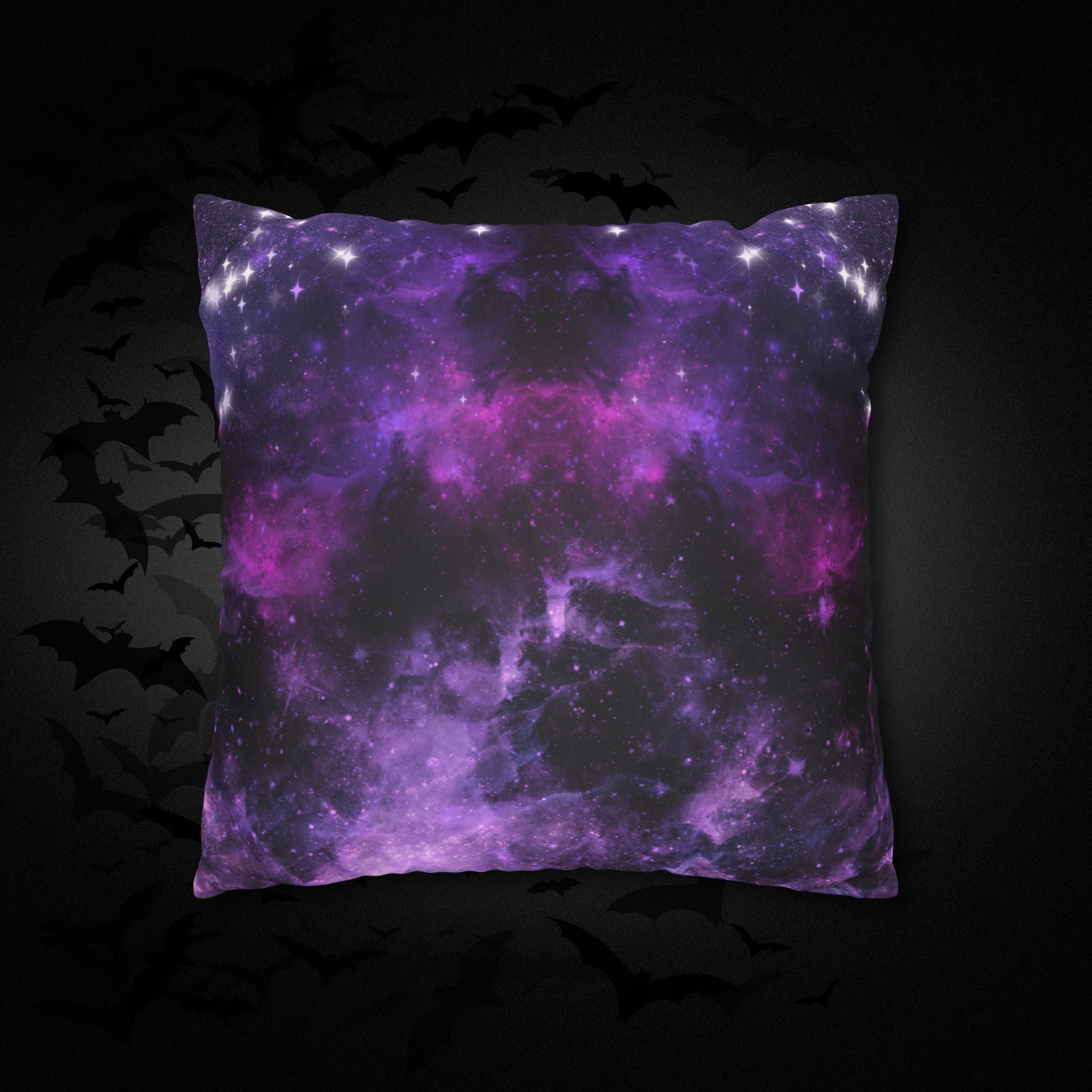 Purple Galaxy Cosmic Throw Pillow — Dark Celestial Witchy Home Decor