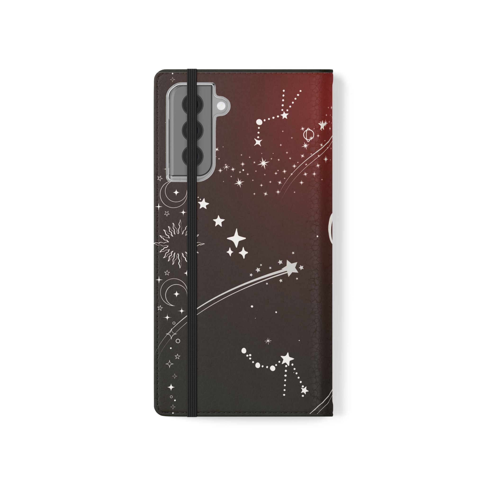 Gothic Celestial Black and Red Flip Wallet Case for iPhone and Samsung Galaxy Phones
