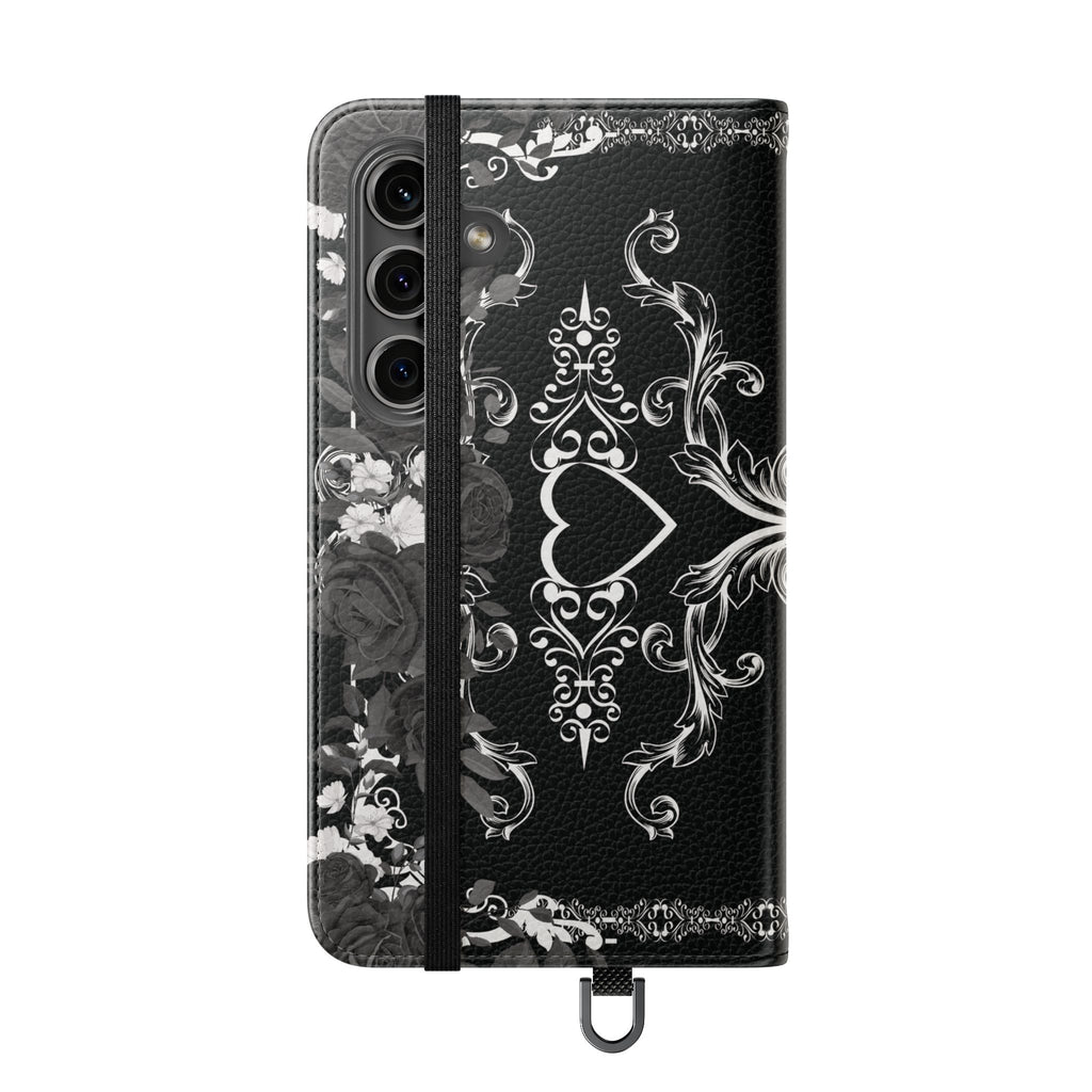 Romantic Goth Wallet Flip Case - Goth Botanical Phone Case