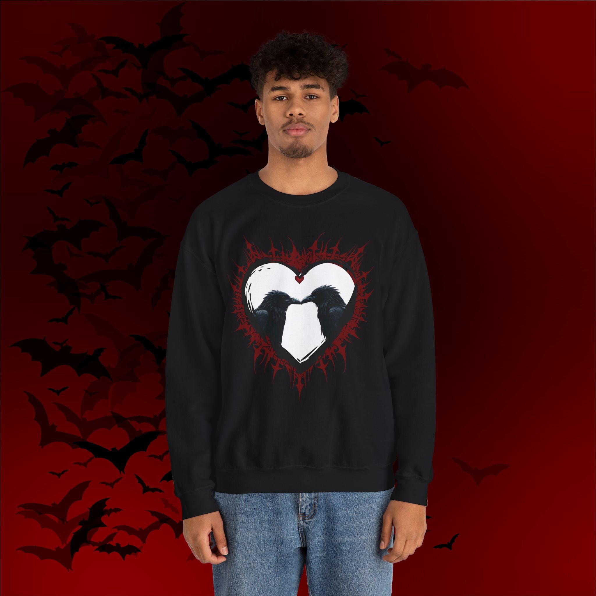 Gothic Raven Heart Crewneck Sweatshirt — Dark Romance Valentine's Day