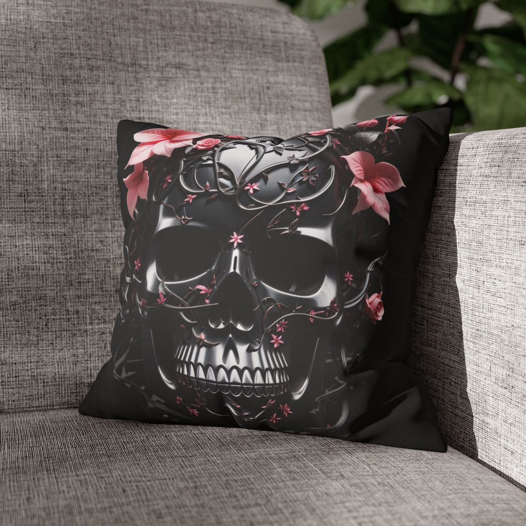 Gothic Botanical Skull Throw Pillow — Dark Floral Pastel Goth Home Decor