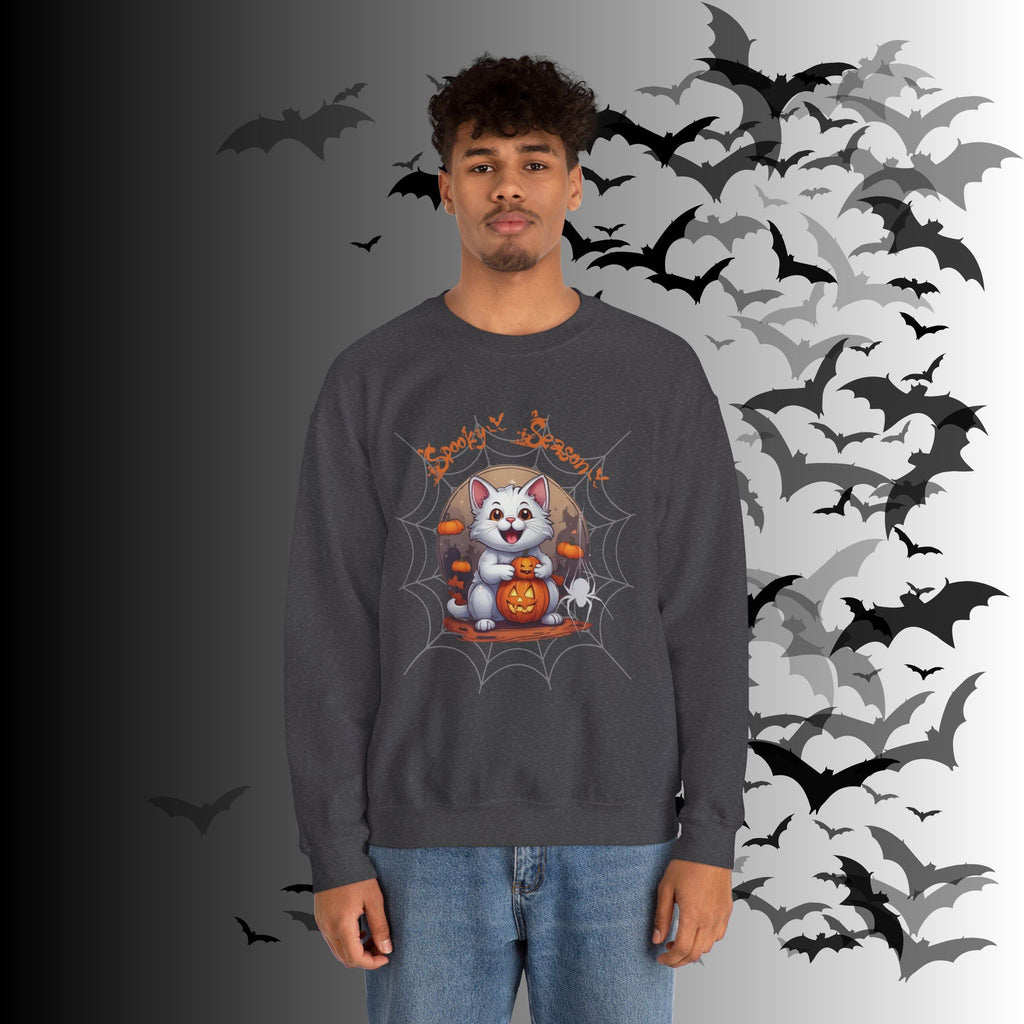Spooky Season Cat Crewneck Sweatshirt — Kawaii Halloween Pumpkin