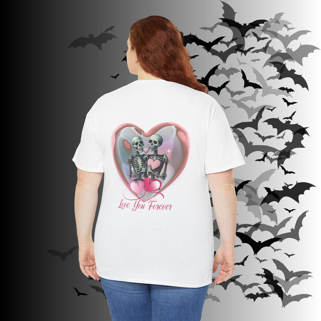 "Love You Forever" Gothic Skeleton Couples T-Shirt — Goth Valentine's Day Matching Tee