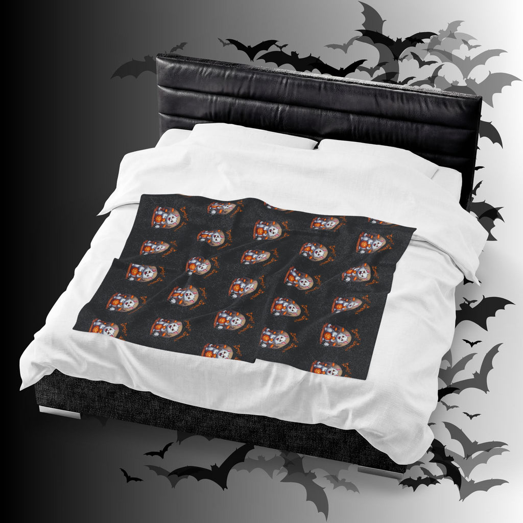 Spooky Season Cat Halloween Throw Blanket — Pumpkin Gothic Home Decor