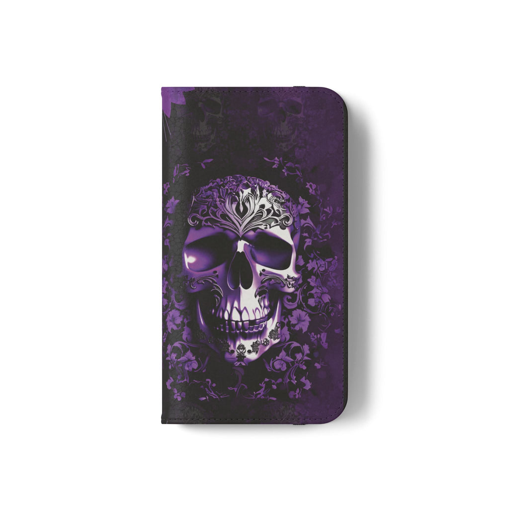 Purple Pastel Goth Skull Flip Wallet Phone Case - Skull Wallet Case for Samsung iPhone - Gothic Style Skull Wallet Phone Cases
