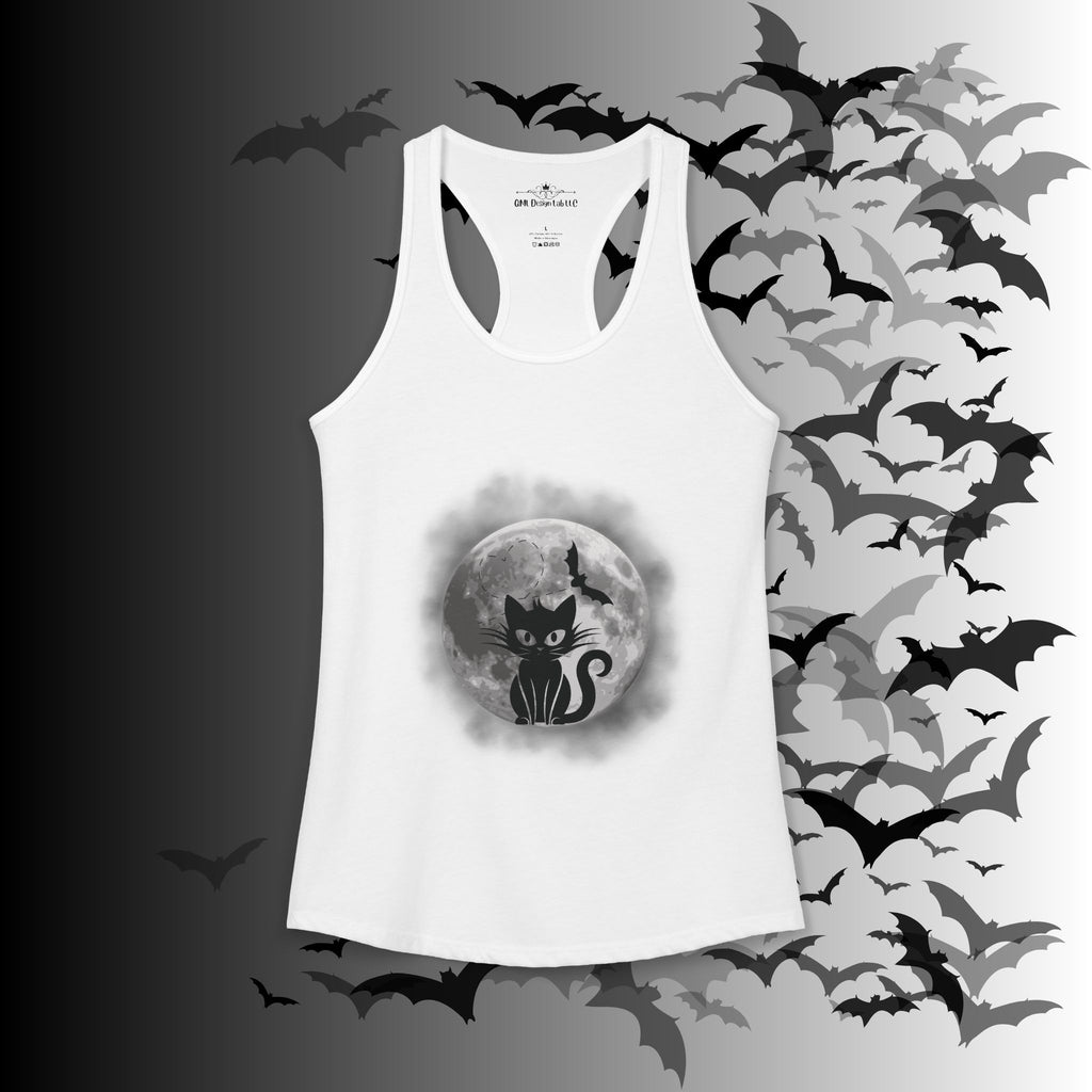 Gothic Black Cat Full Moon Racerback Tank Top — Witchy Sleeveless Shirt