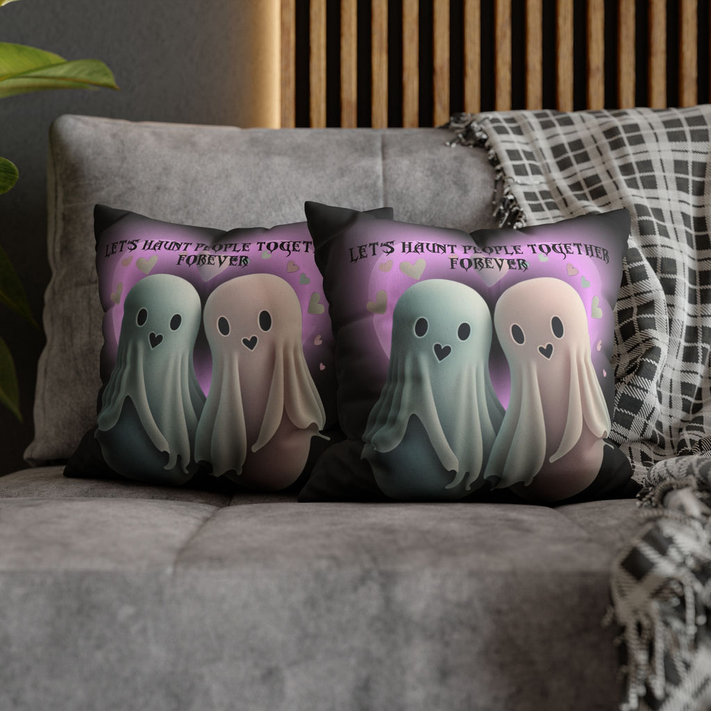 Let's Haunt People Together Forever Ghost Throw Pillow — Gothic Love Halloween Decor