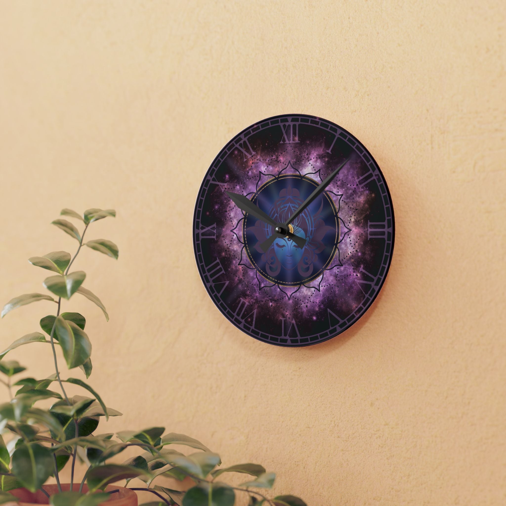 Moon Goddess Galaxy Wall Clock — Celestial Mandala Acrylic Art Print Home Decor
