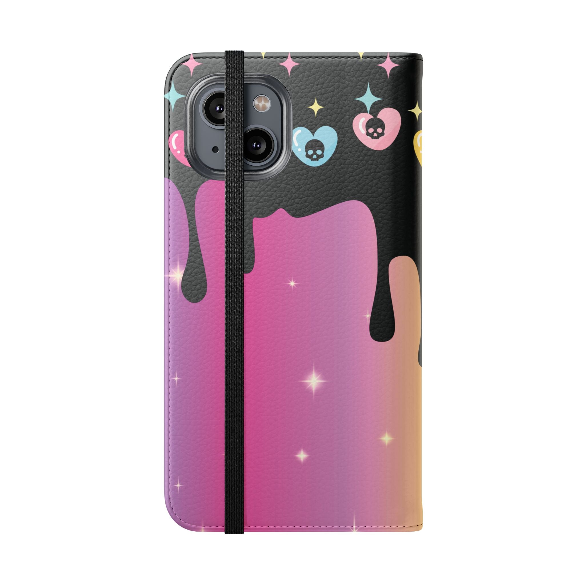 Pastel Goth Drippy Rainbow Skulls Flip Wallet Phone Case - Wallet Case for Samsung and iPhone - Gothic Style Wallet Phone Cases