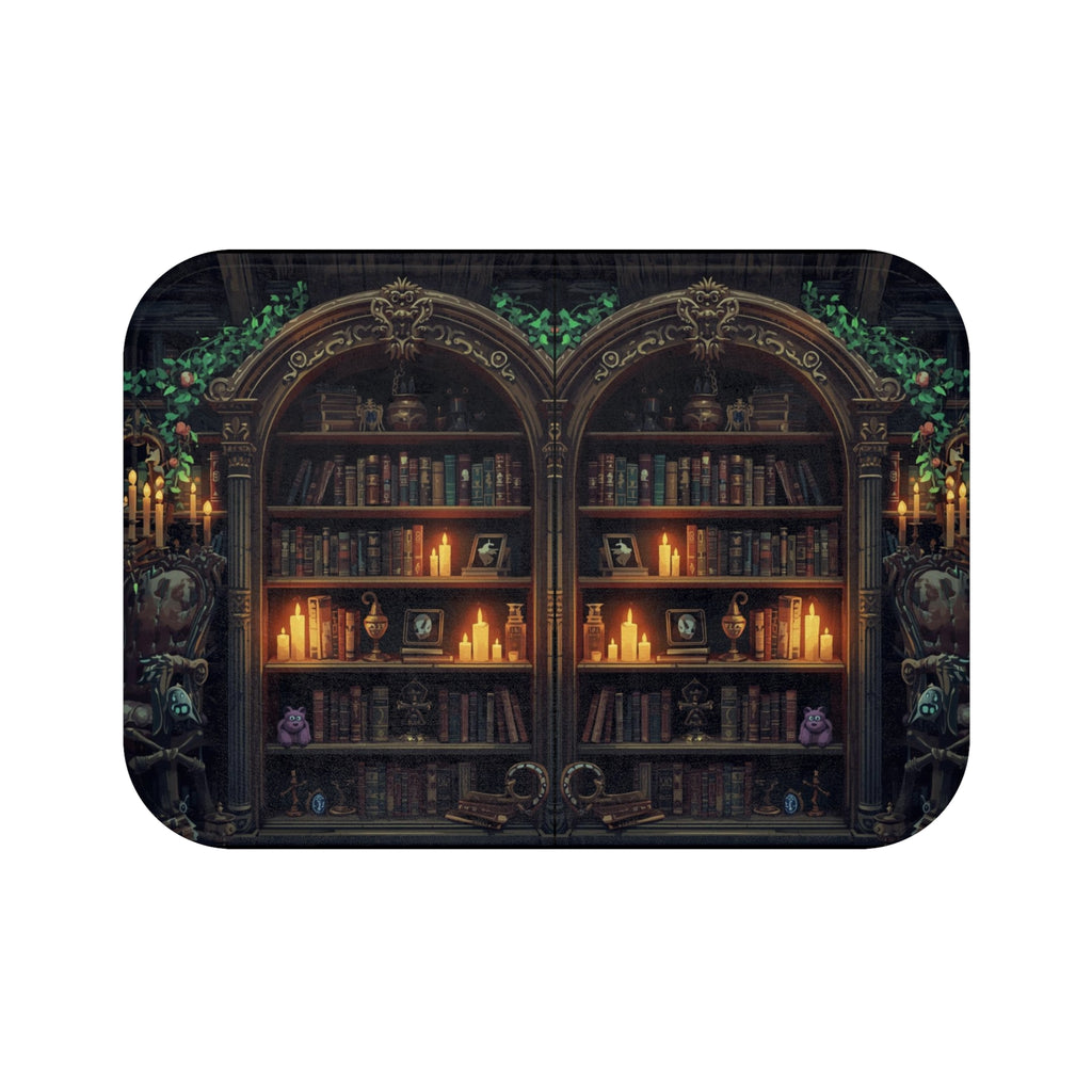 Whimsigoth Bookcase Bath Mat — Gothic Library Dark Fantasy Bathroom Decor
