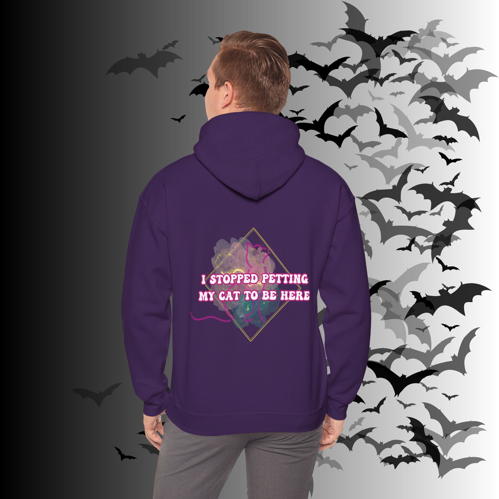 I Stopped Petting My Cat To Be Here Hoodie — Funny Cat Lover Back Print