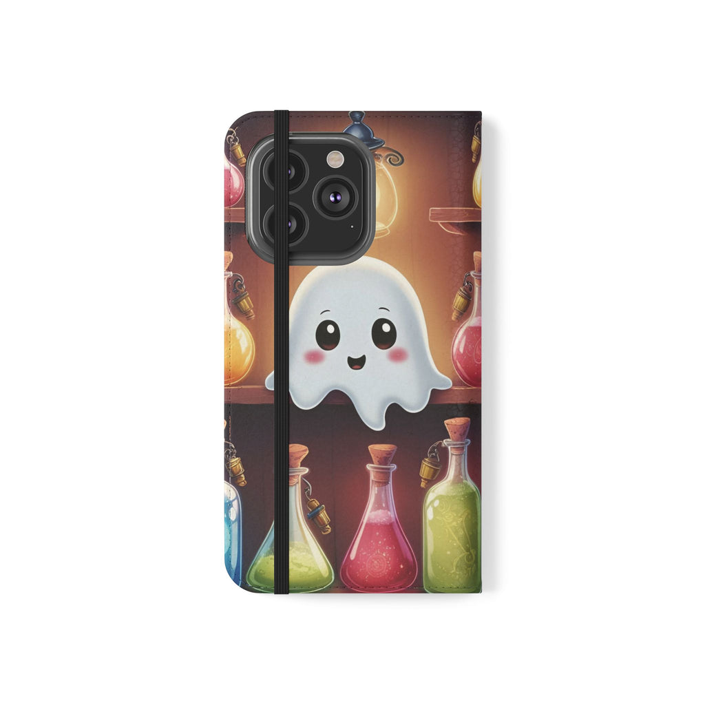 Apothecary Ghost Flip Wallet Case - Spooky Halloween Phone Case - Gothic Ghost Smartphone Case -  Ghost on a Shelf Wallet Case