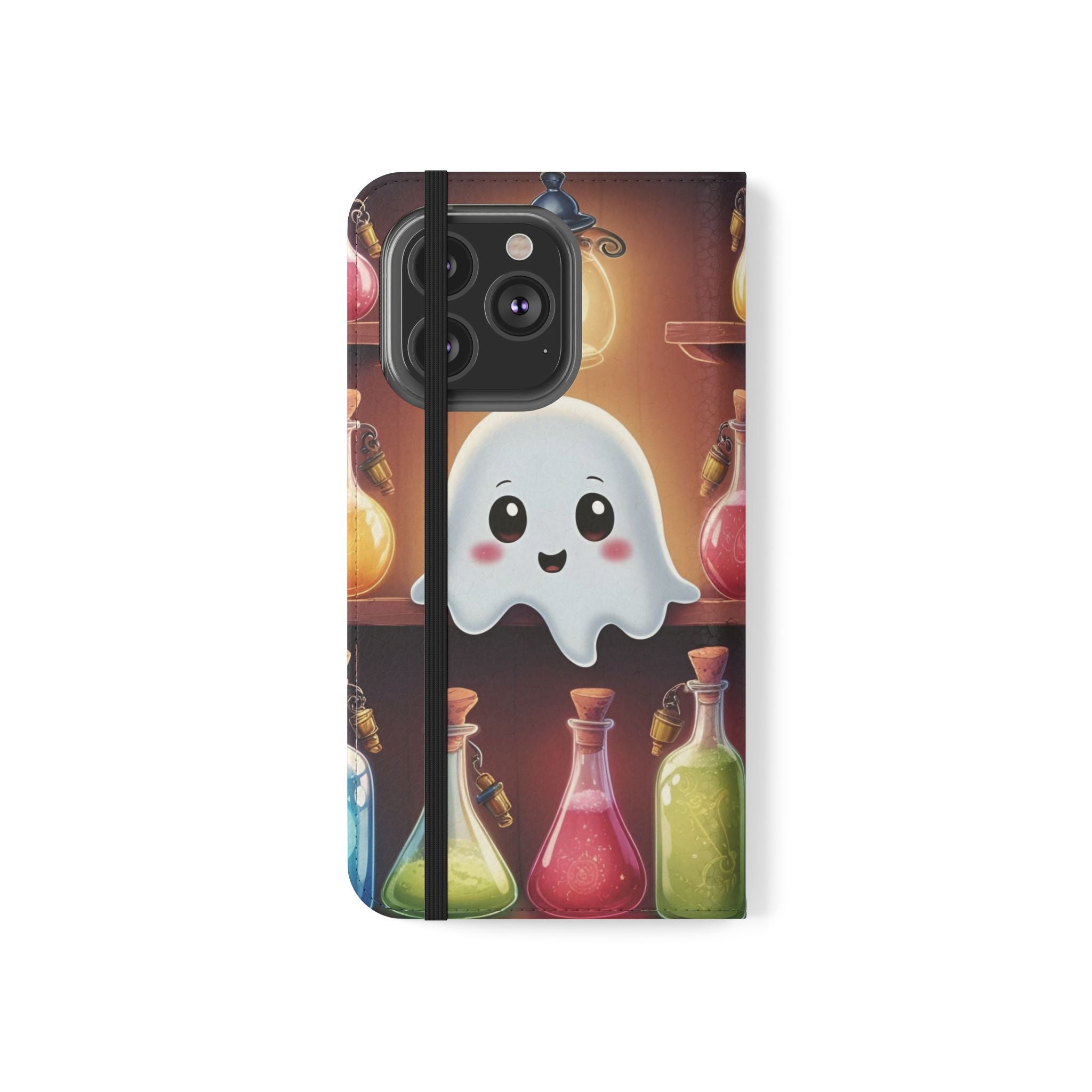 Apothecary Ghost Flip Wallet Case - Spooky Halloween Phone Case - Gothic Ghost Smartphone Case -  Ghost on a Shelf Wallet Case