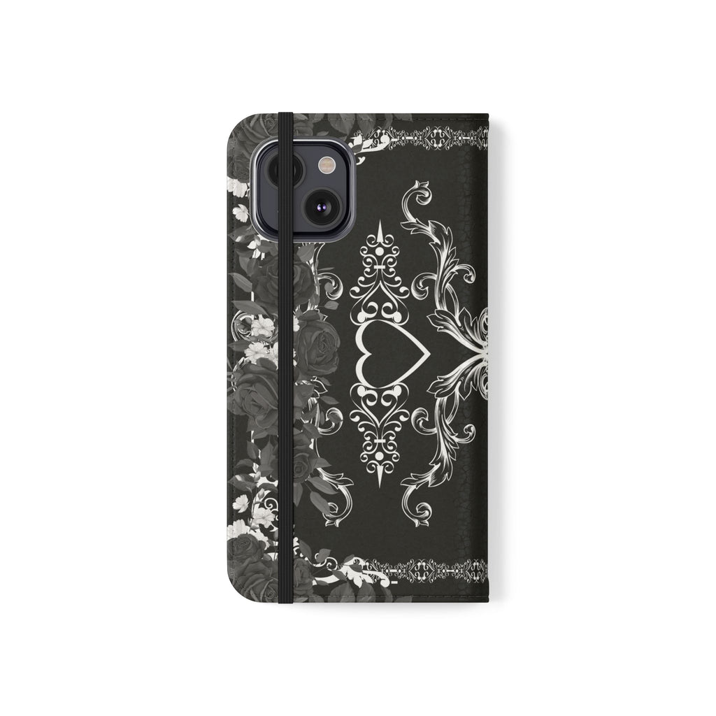 Romantic Goth Wallet Flip Case - Goth Botanical Phone Case