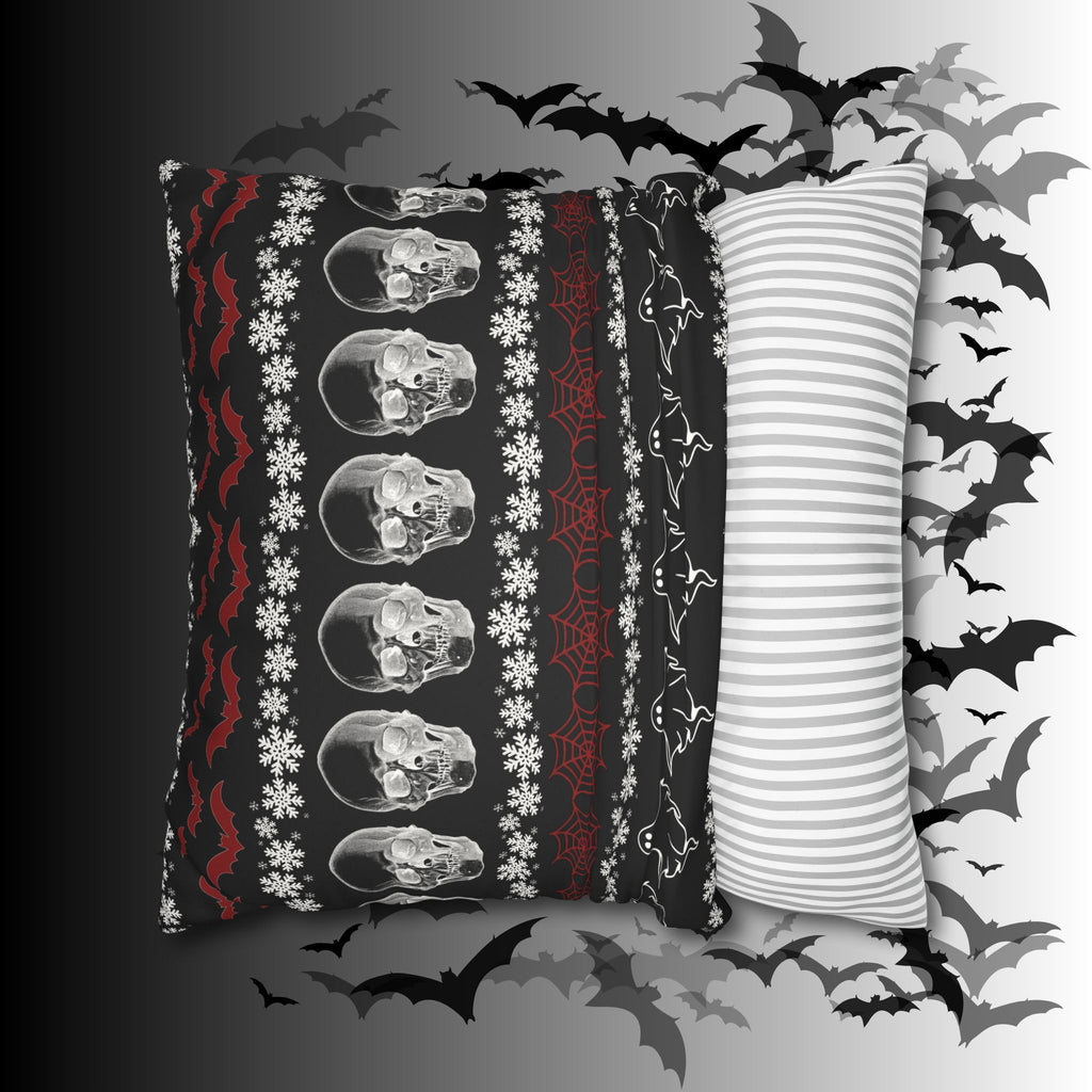 Merry Creepmas Gothic Ugly Sweater Throw Pillow — Goth Holiday Dark Home Decor